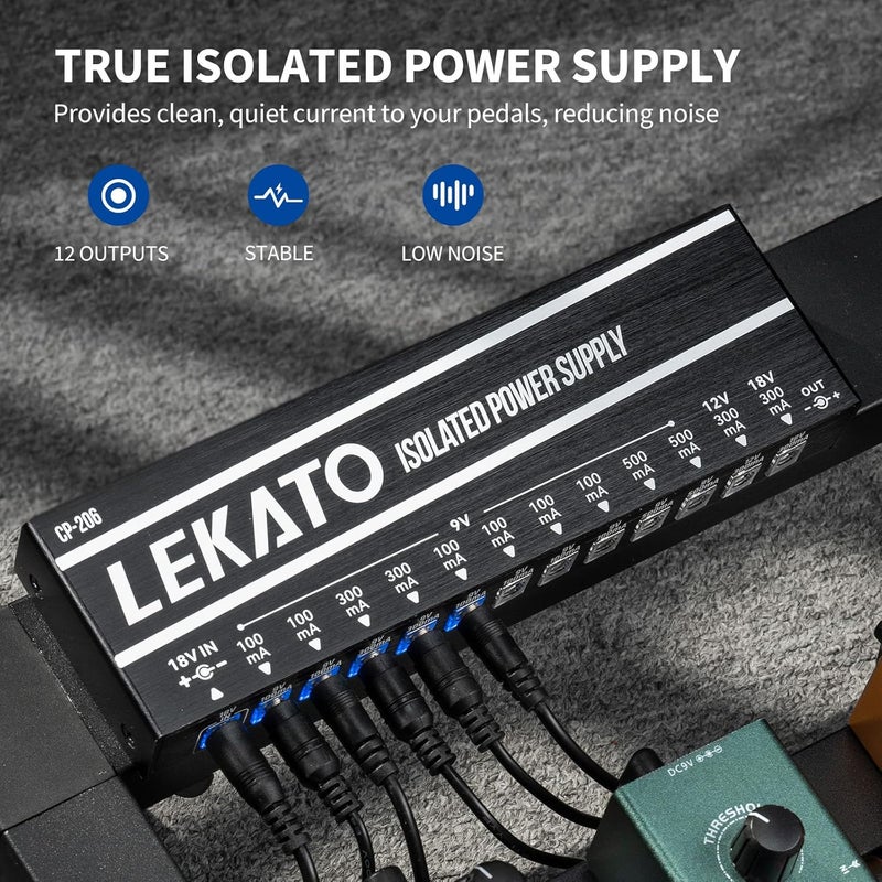 LEKATO مزود طاقة دواسات الجيتار - مزود طاقة معزول بـ 12 منفذ، خرج DC 9V/12V/18V، من 100mA إلى 500mA لدواسات التأثيرات - Image 2